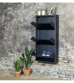 Schoenenkast industrieel Pippen (3 lades) – Zwart metaal