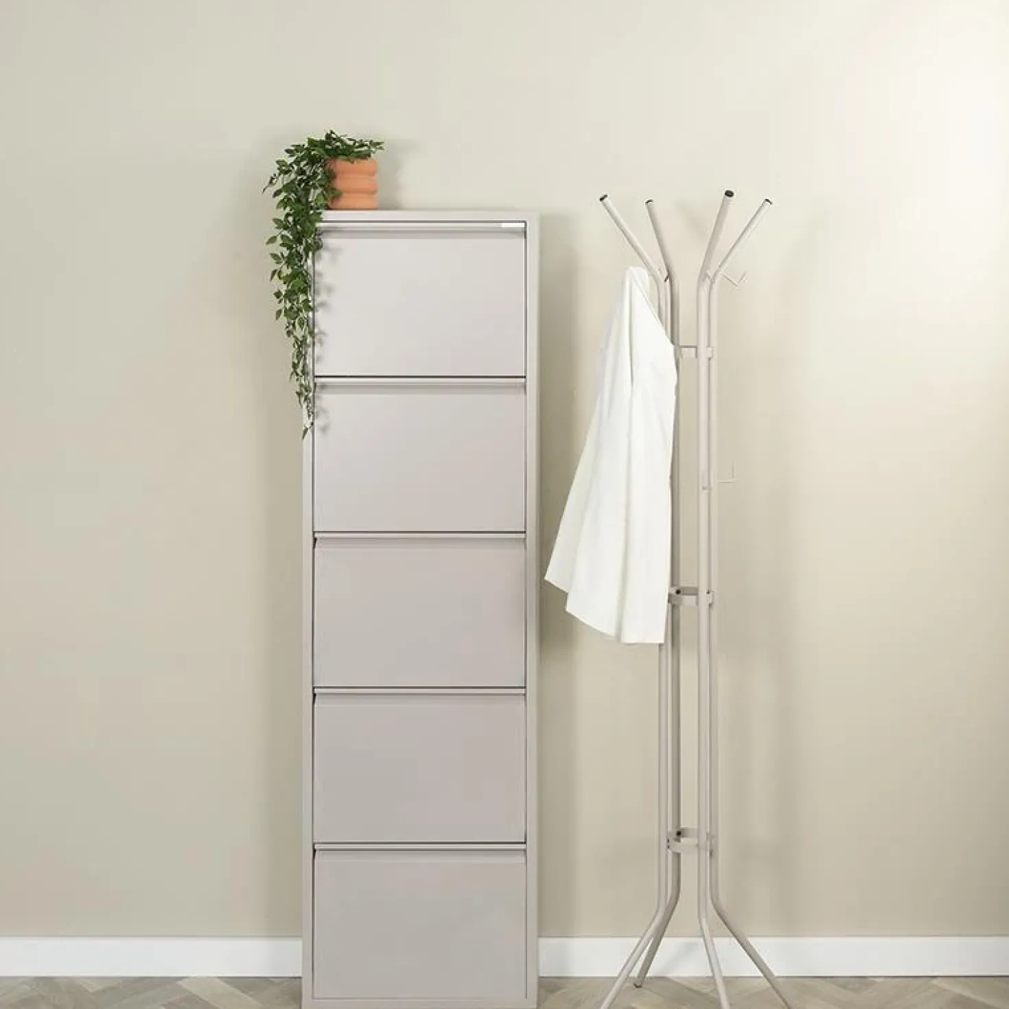 Schoenenkast industrieel Pippen (5 lades) – Taupe metaal