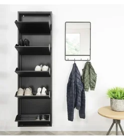 Schoenenkast industrieel Pippen (5 lades) – Zwart metaal