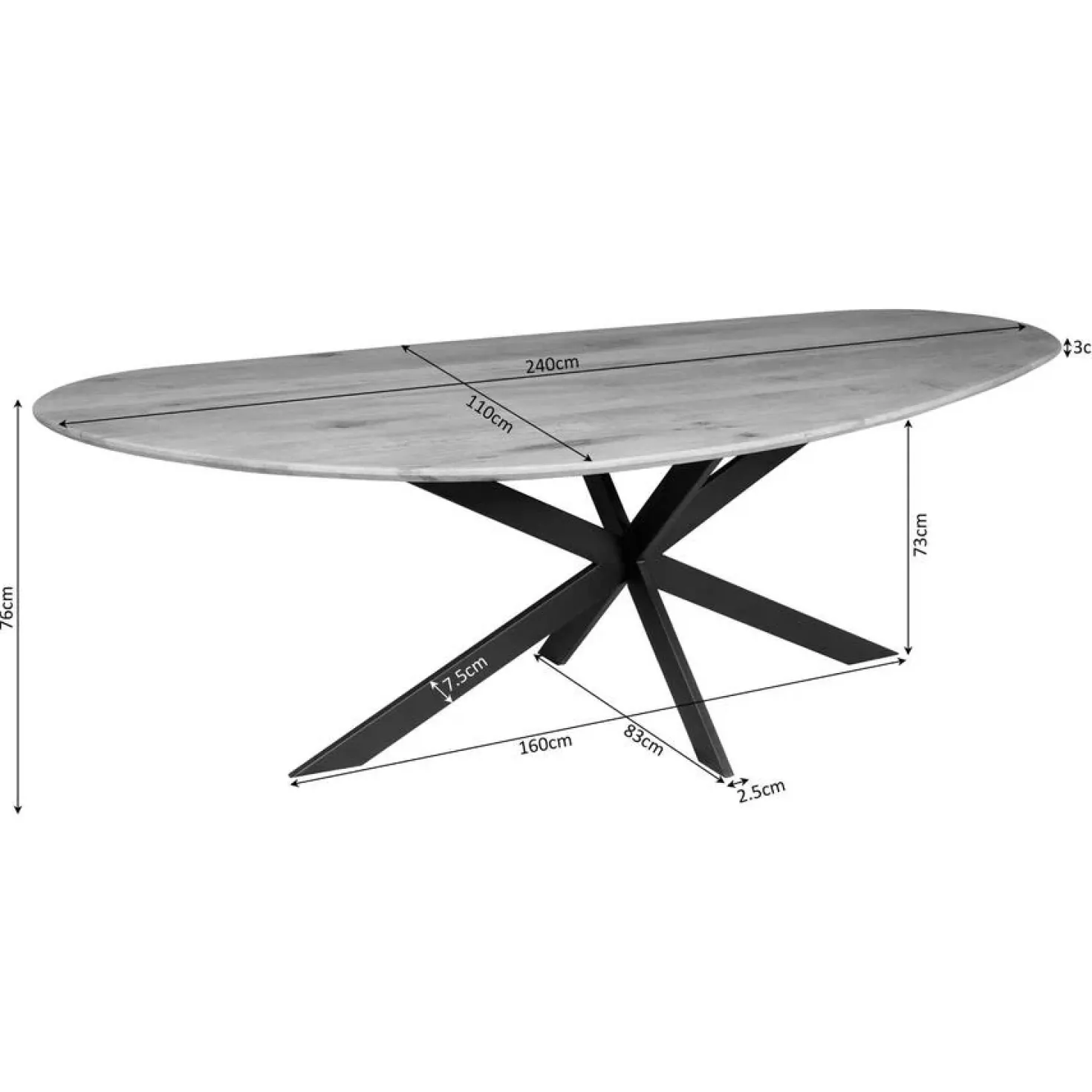 Shane Eettafel Organisch Walnoot Eikenhout 240cm