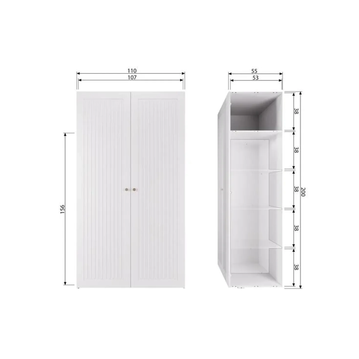 Sipke Kledingkast Grenen Wit 110cm