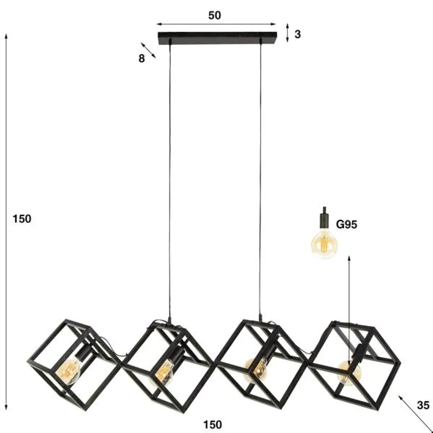 Skye 4-lichts Hanglamp Metaal