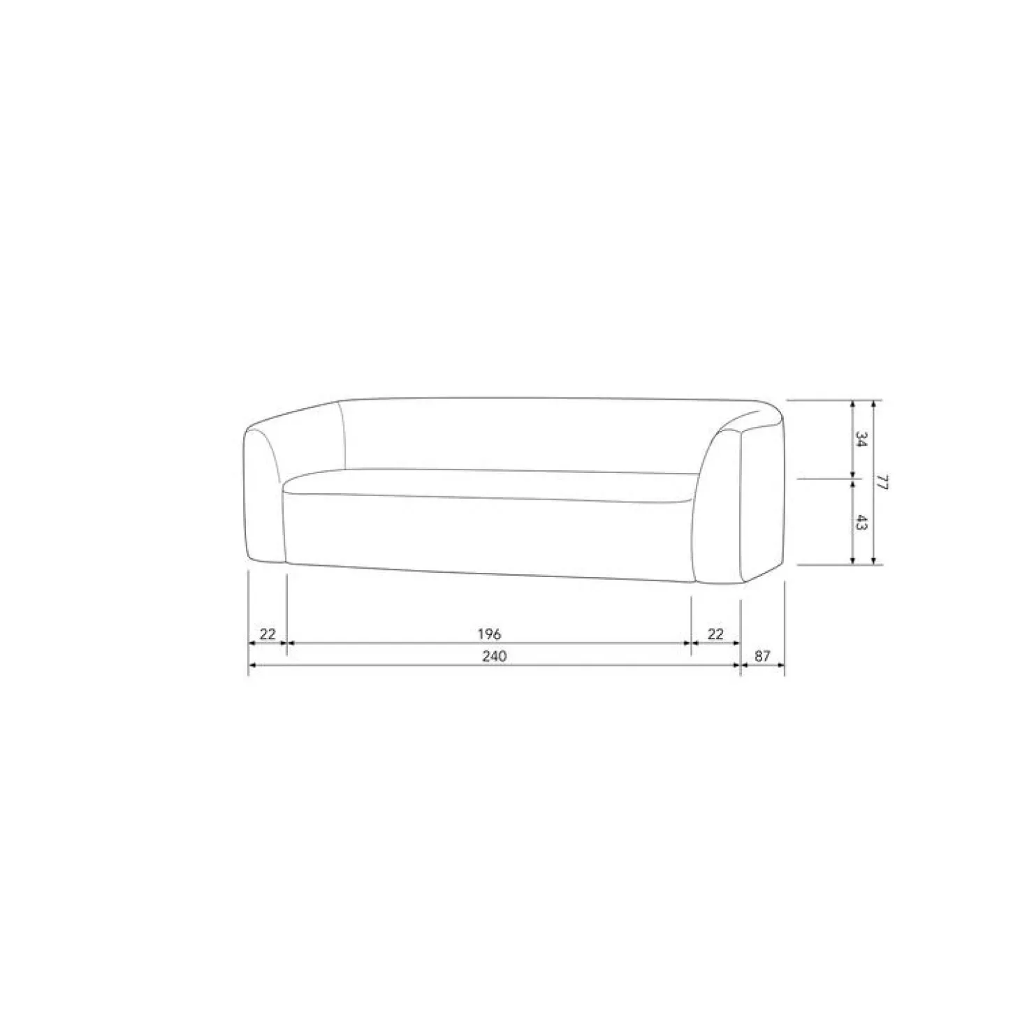 Sloping 3-Zits Bank Pearl Melange 240cm