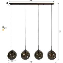 Solaro 4-lichts Hanglamp Bruin glas