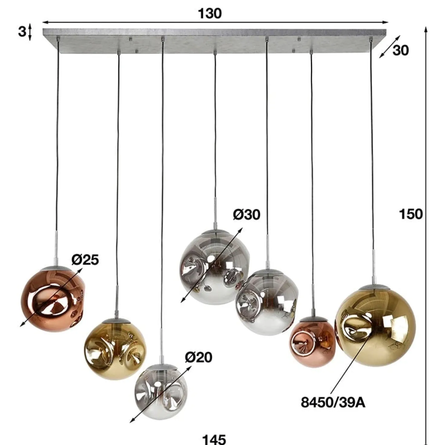 Solaro 7-lichts Hanglamp industrieel