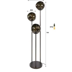 Solaro 3-lichts Vloerlamp Getrapt Bruin glas