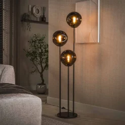 Solaro 3-lichts Vloerlamp Getrapt Bruin glas