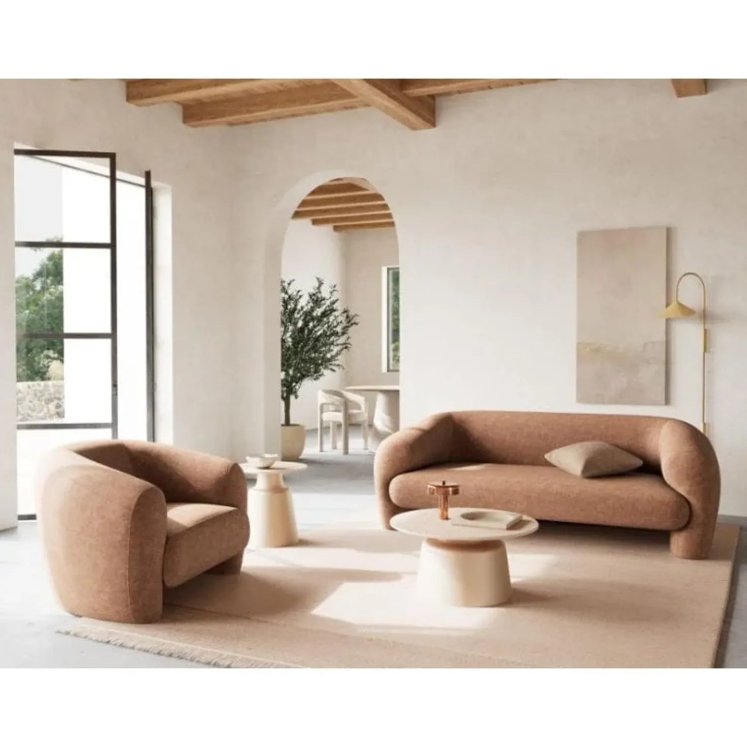 Solvani Salontafel hoog Rond Keramiek Lichtbeige 45cm