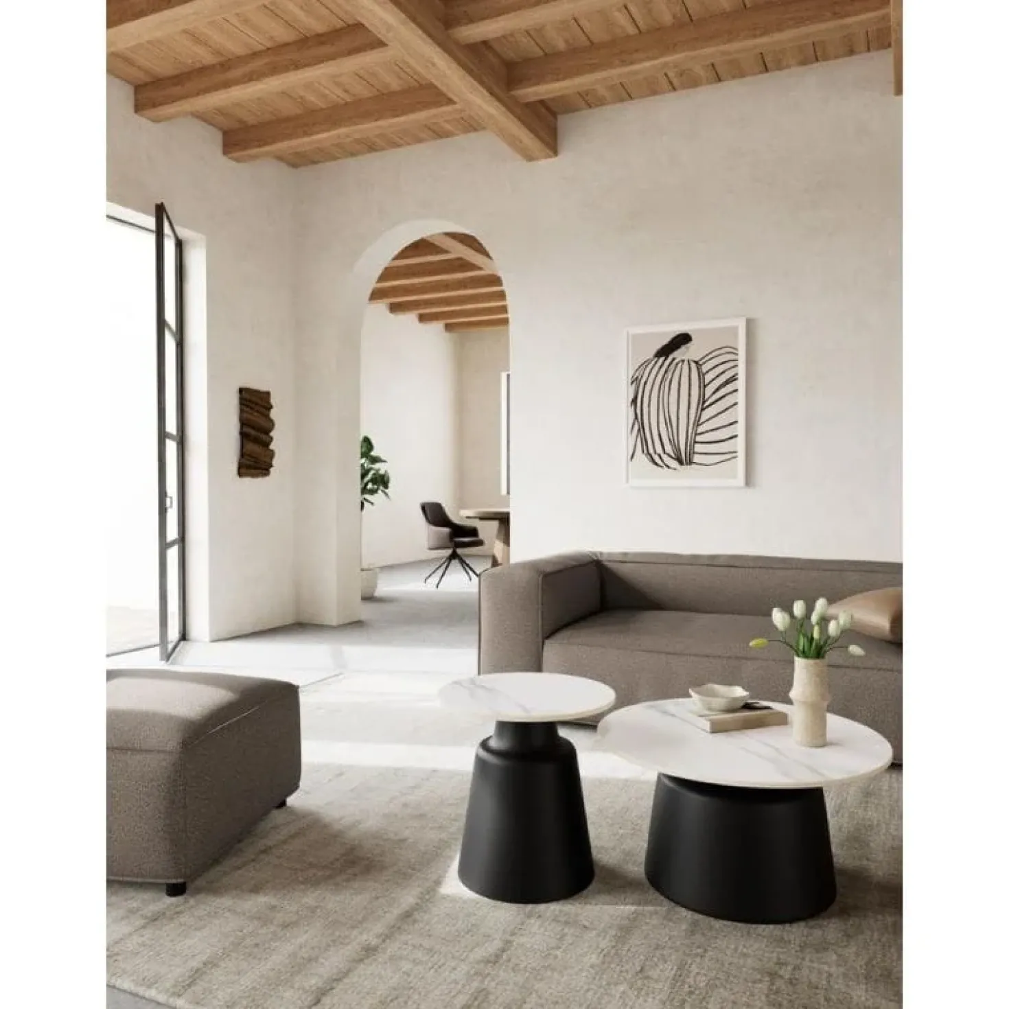 Solvani Salontafel laag Rond Keramiek Zwart-Wit 70cm