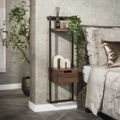 Sonic Nachtkastje hoog met plankje Acaciahout bruin 30cm