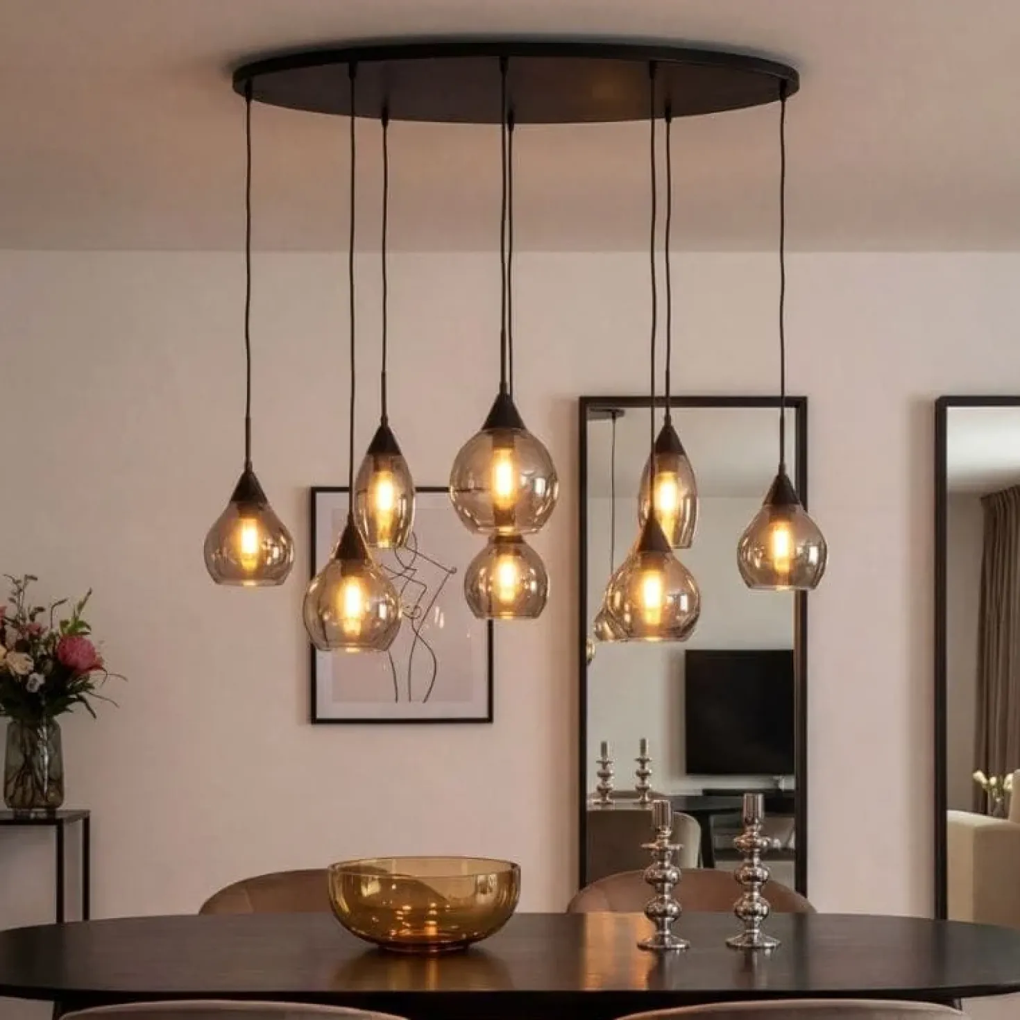 Spix Hanglamp 8-lichts ovaal smoke glas