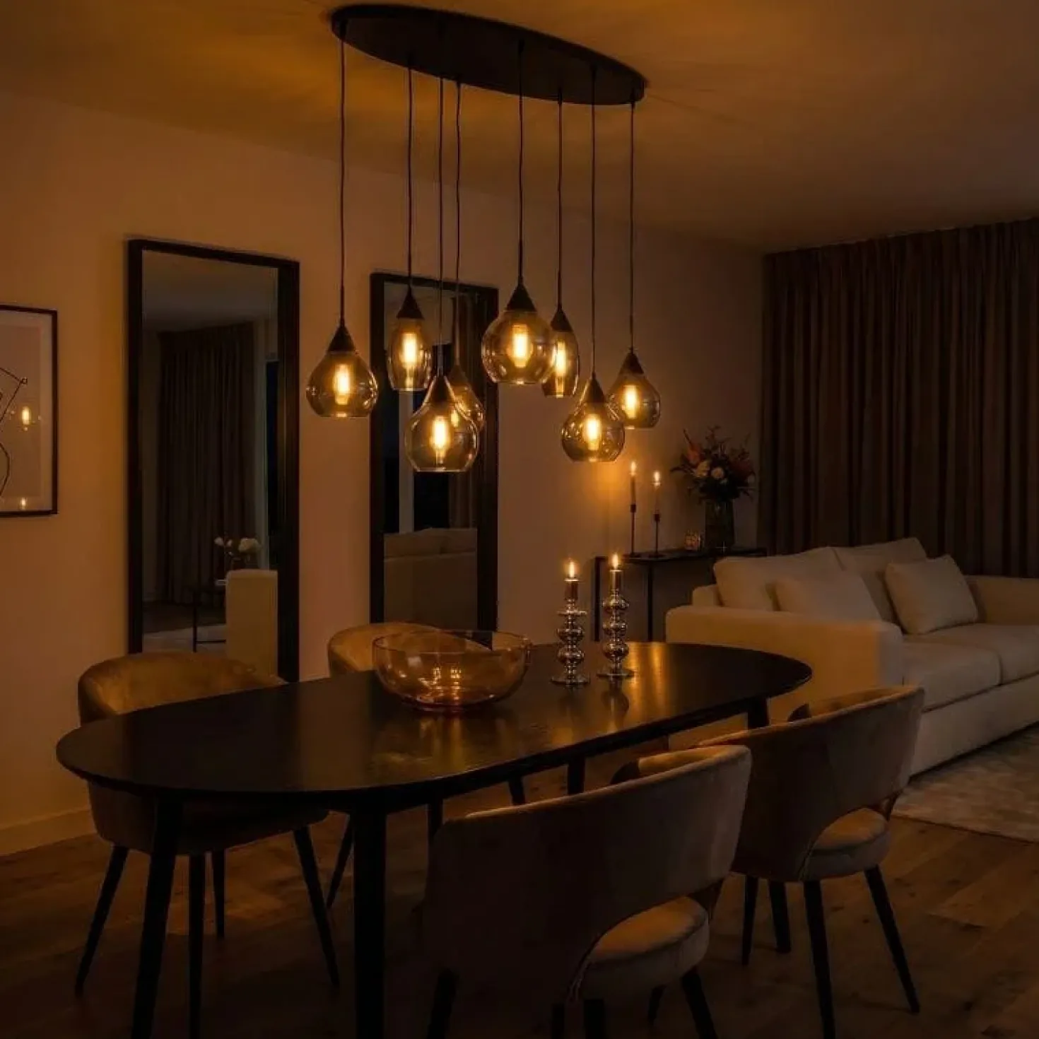 Spix Hanglamp 8-lichts ovaal smoke glas