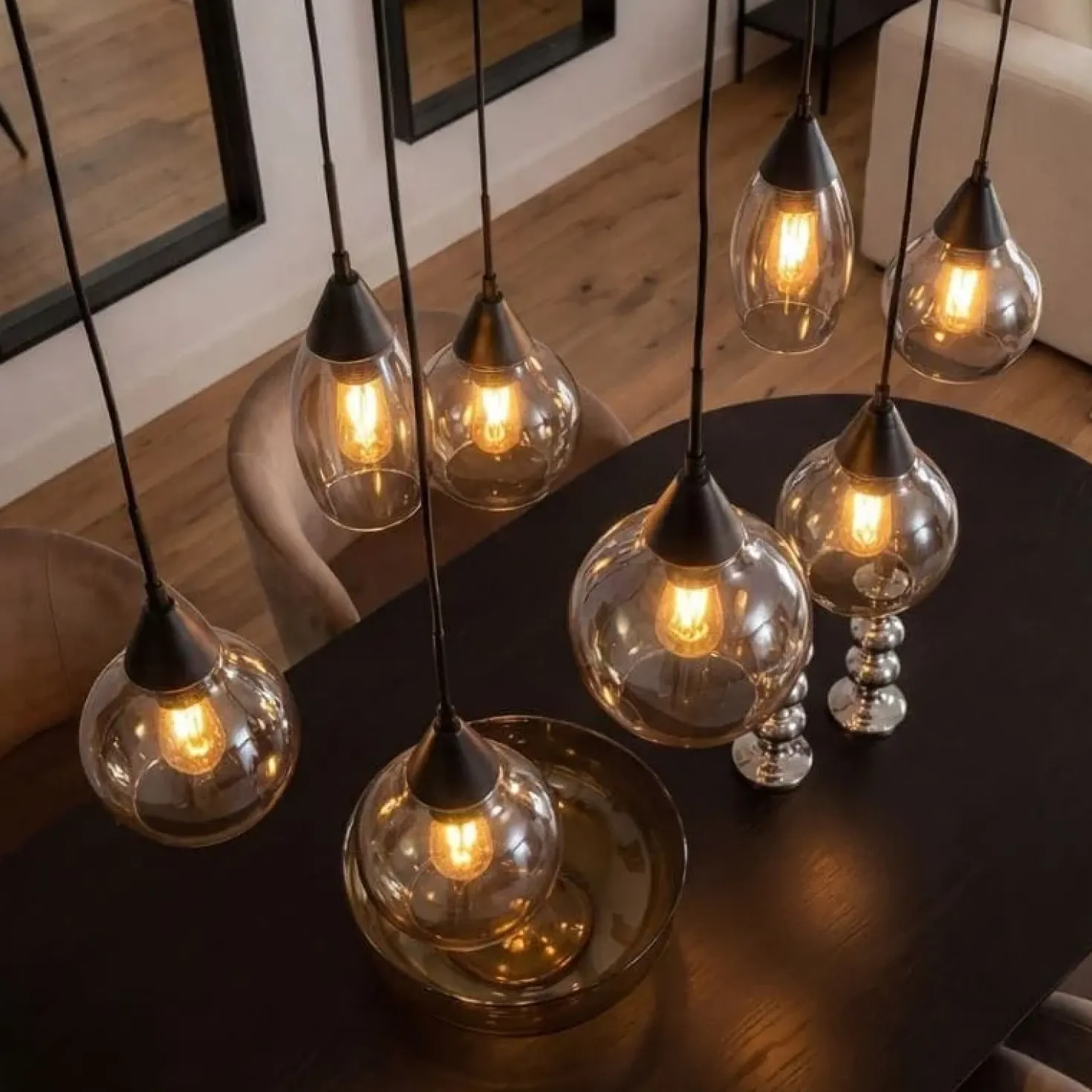 Spix Hanglamp 8-lichts ovaal smoke glas