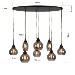 Spix Hanglamp 8-lichts ovaal smoke glas