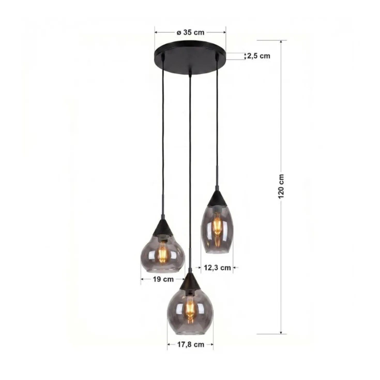 Spix Hanglamp 3-lichts smoke glas