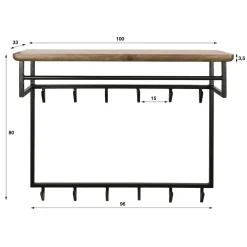 Stockton Kapstok hoog met stang 12 haken Bruin 100cm