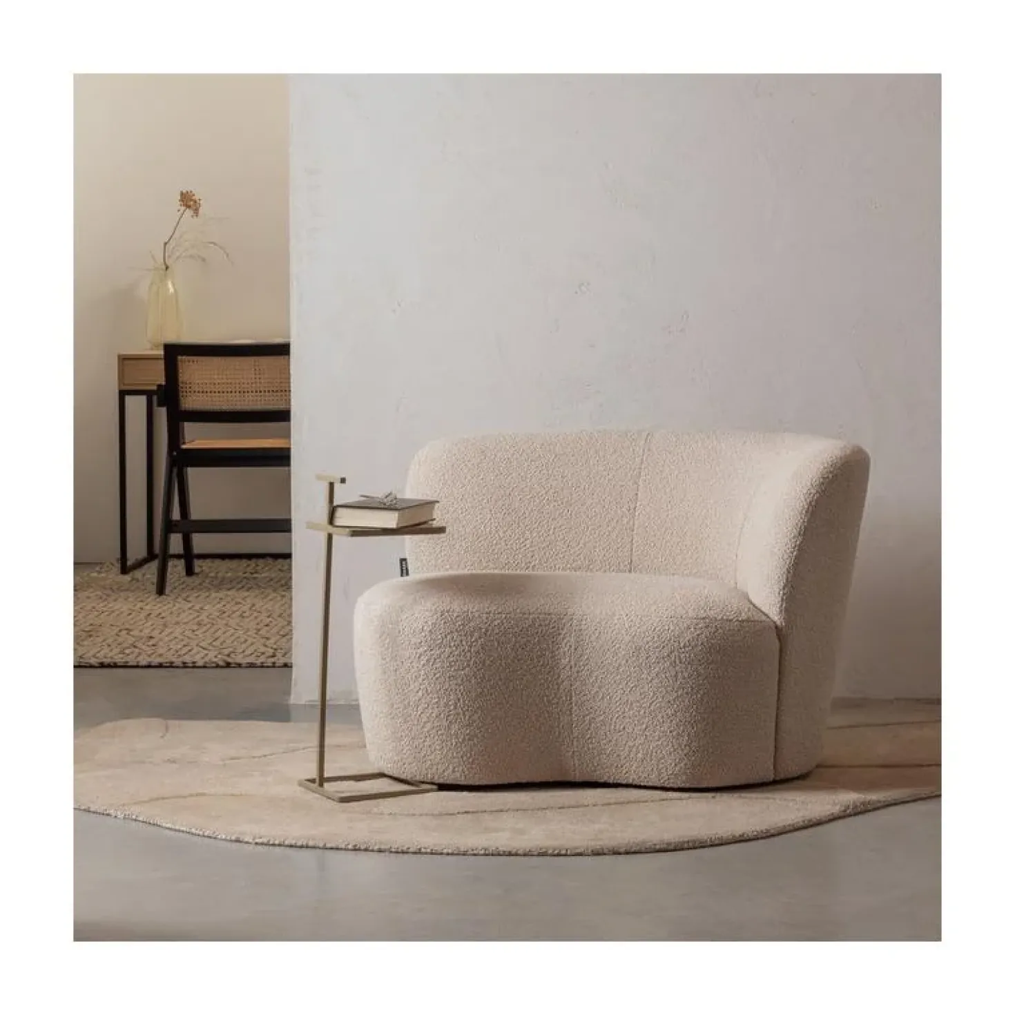 Stone Bankje Rechts Boucle Creme 112cm
