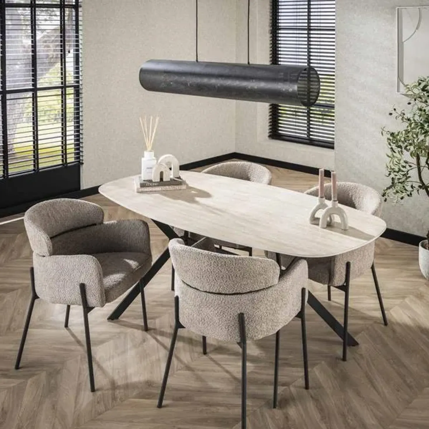 Strato Eetkamertafel deens ovaal Travertin 180cm
