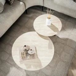 Strato Salontafel set van 2 rond smalle poten Keramiek travertin