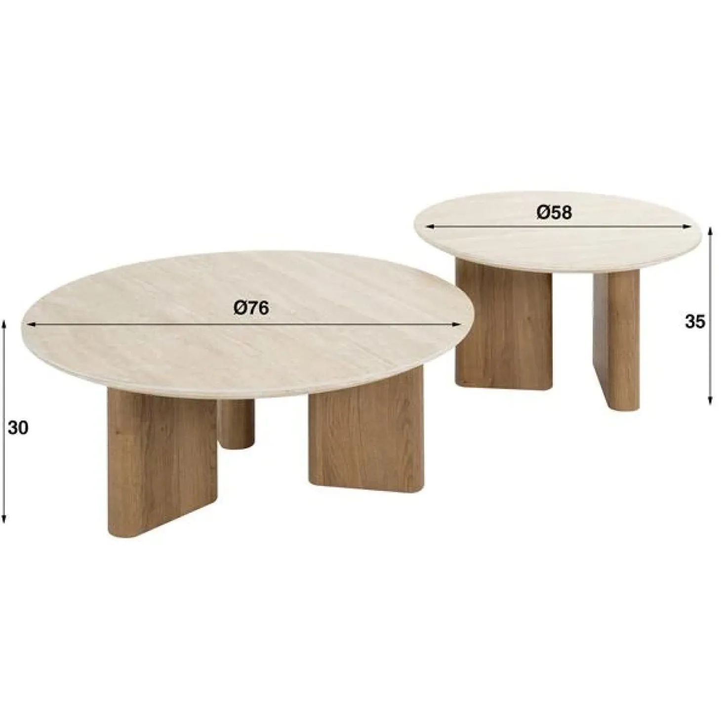 Strato Salontafel set van 2 rond smalle poten Keramiek travertin