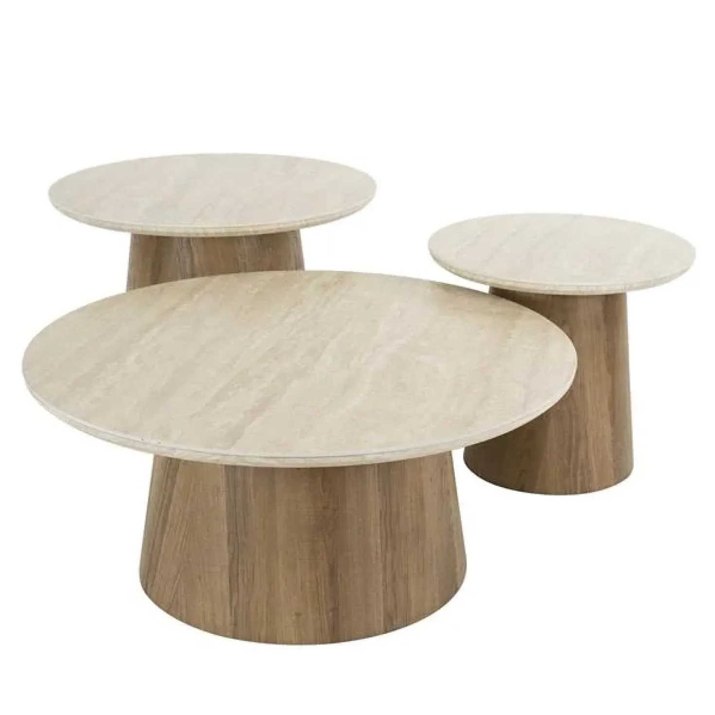 Strato Salontafel set van 3 rond blok poten Keramiek travertin