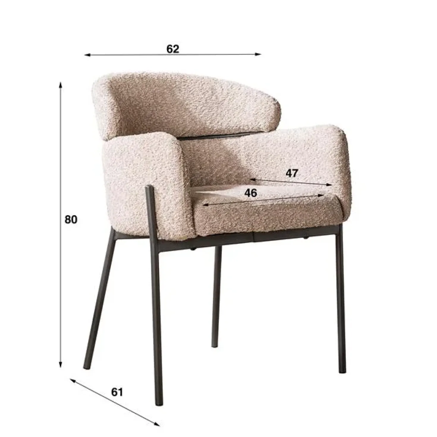 Tanda eetkamerstoel ronde rug Boucle zandkleur