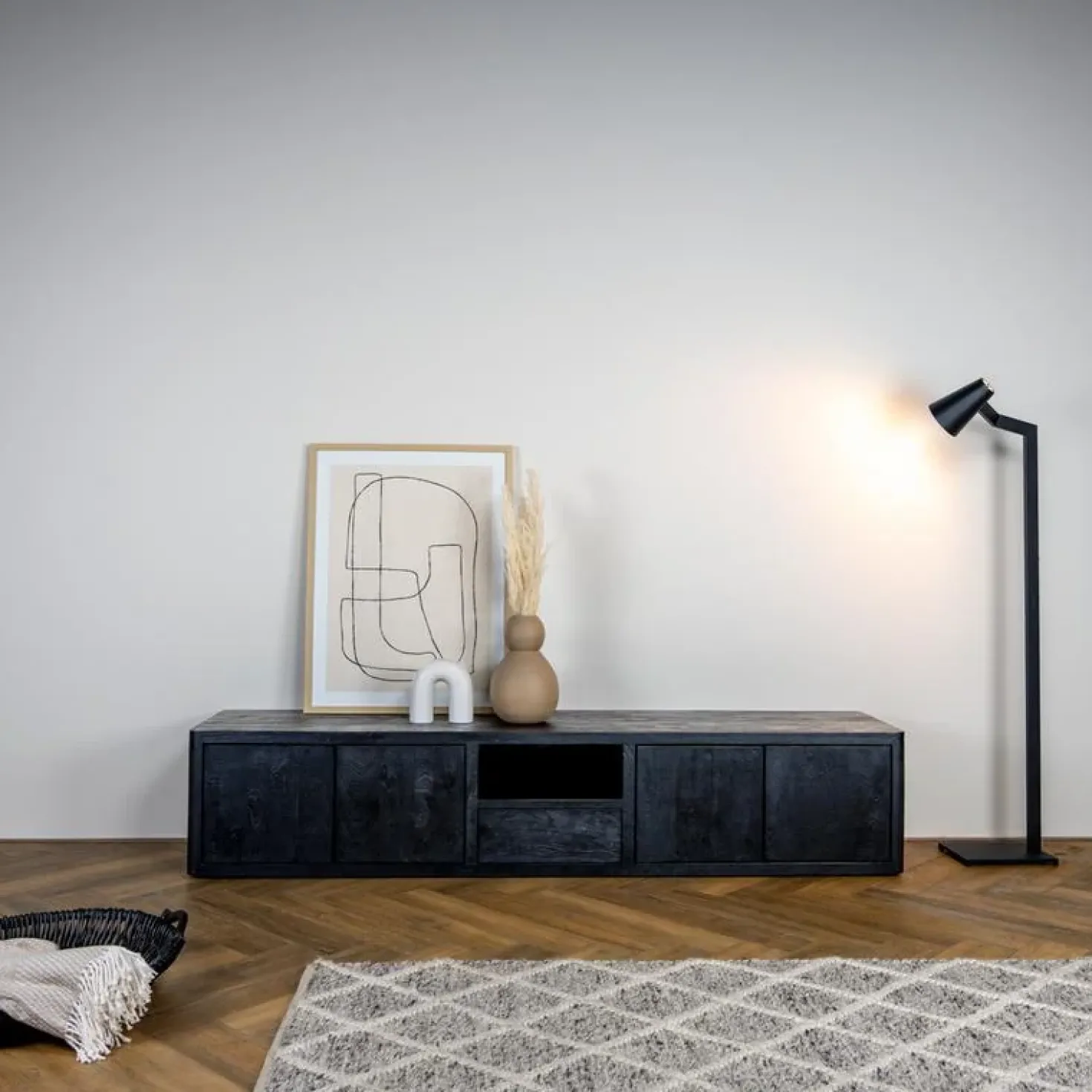 Tenna Zwevend Tv meubel zwart mangohout 200cm