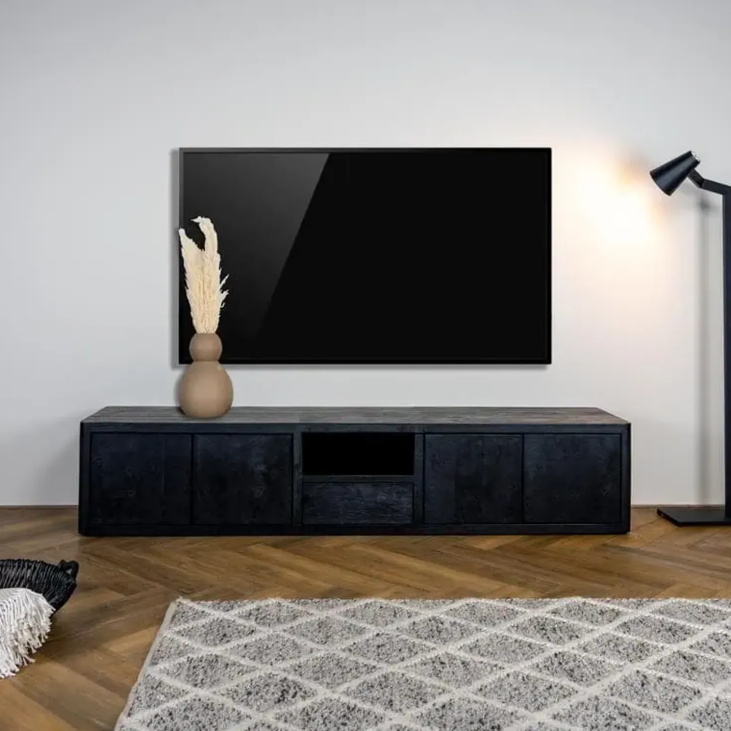 Tenna Zwevend Tv meubel zwart mangohout 200cm