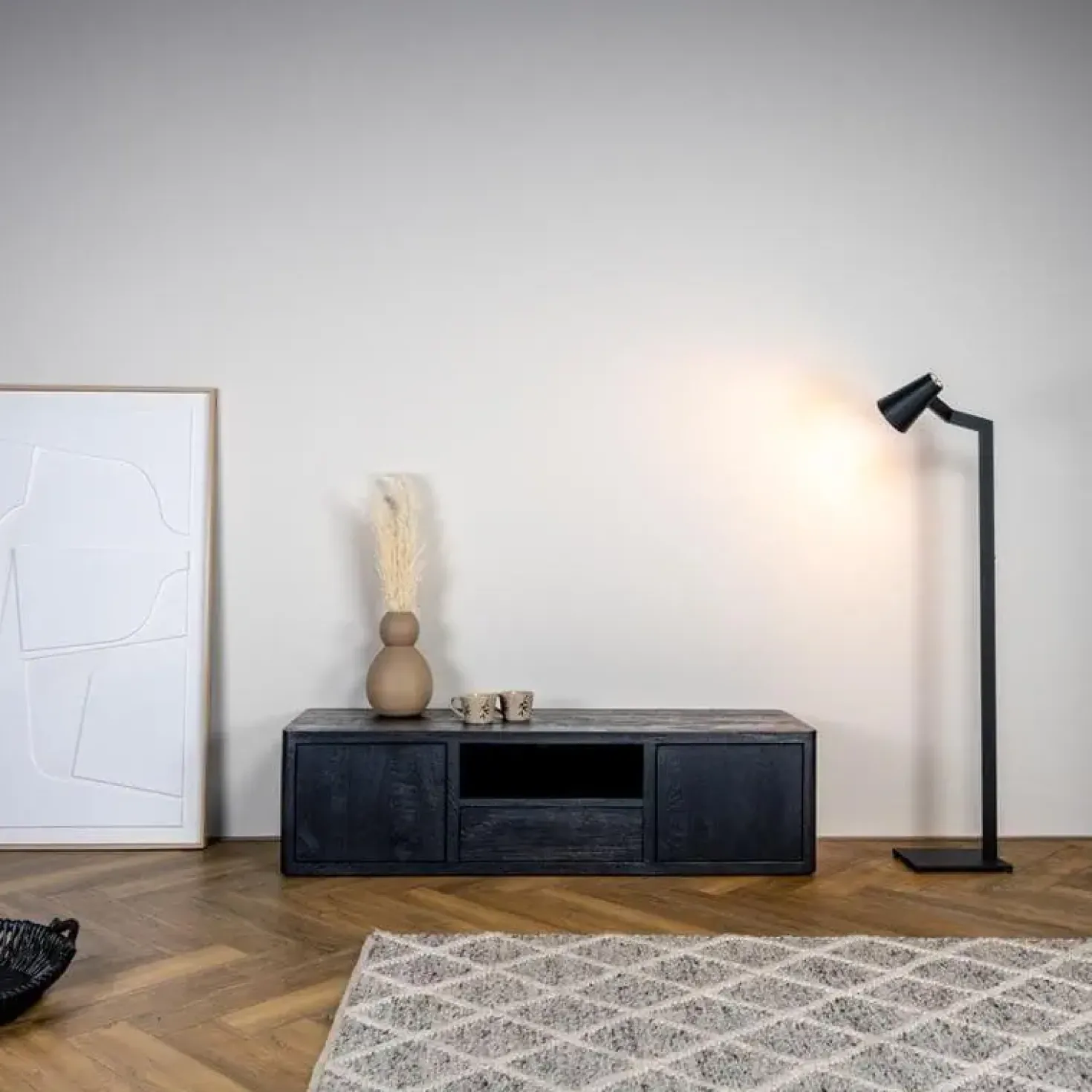 Tenna Zwevend Tv meubel zwart mangohout 150cm