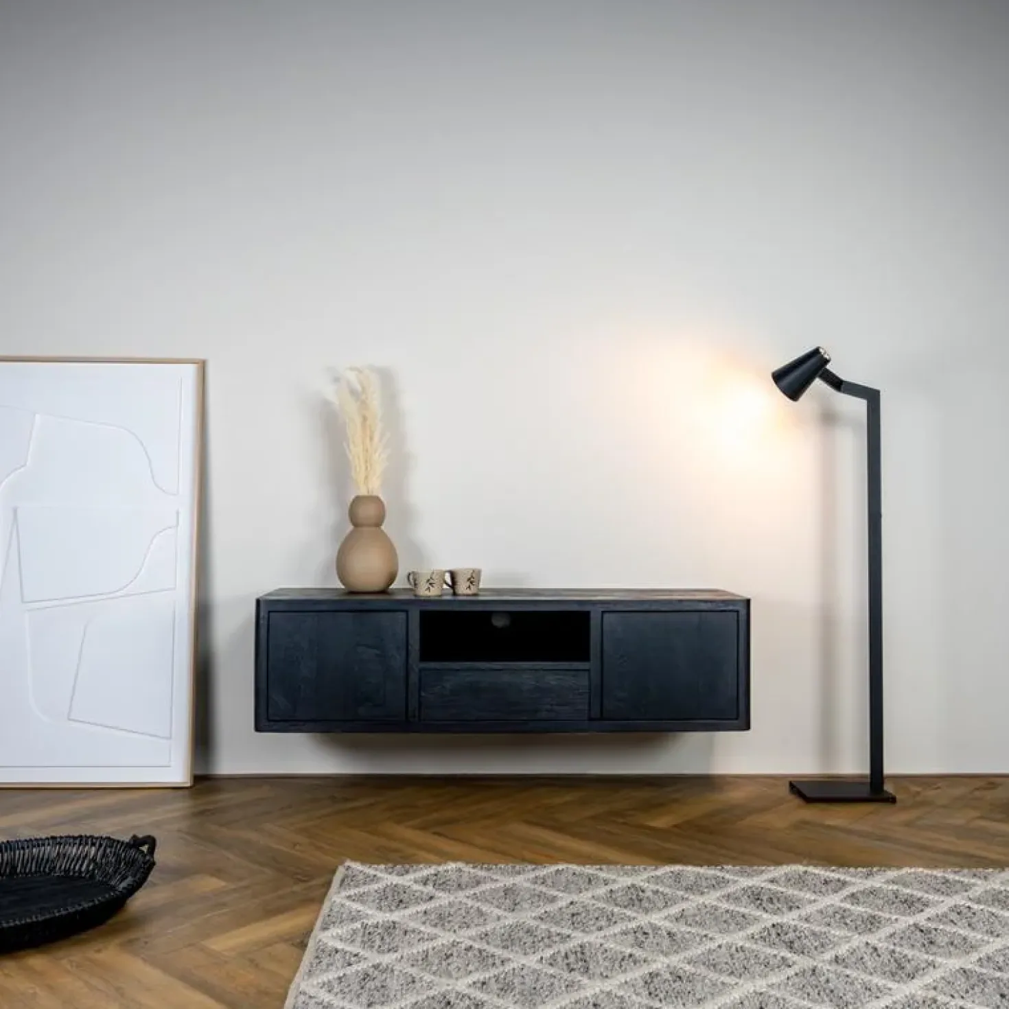 Tenna Zwevend Tv meubel zwart mangohout 150cm