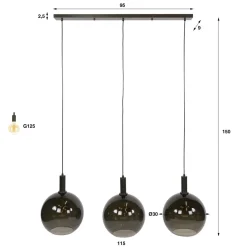 Tessio 3-lichts Hanglamp Bruin glas