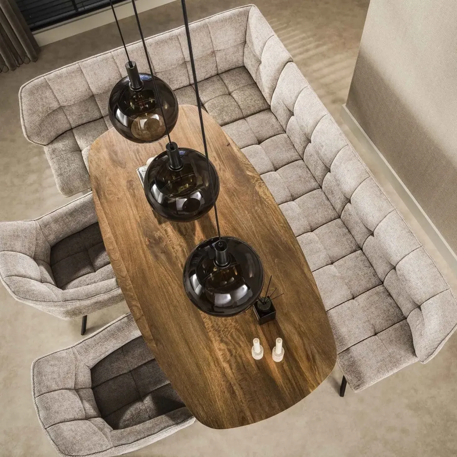 Tessio 3-lichts Hanglamp Bruin glas