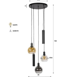 Tessio 5-lichts Hanglamp Getrapt Multikleur glas