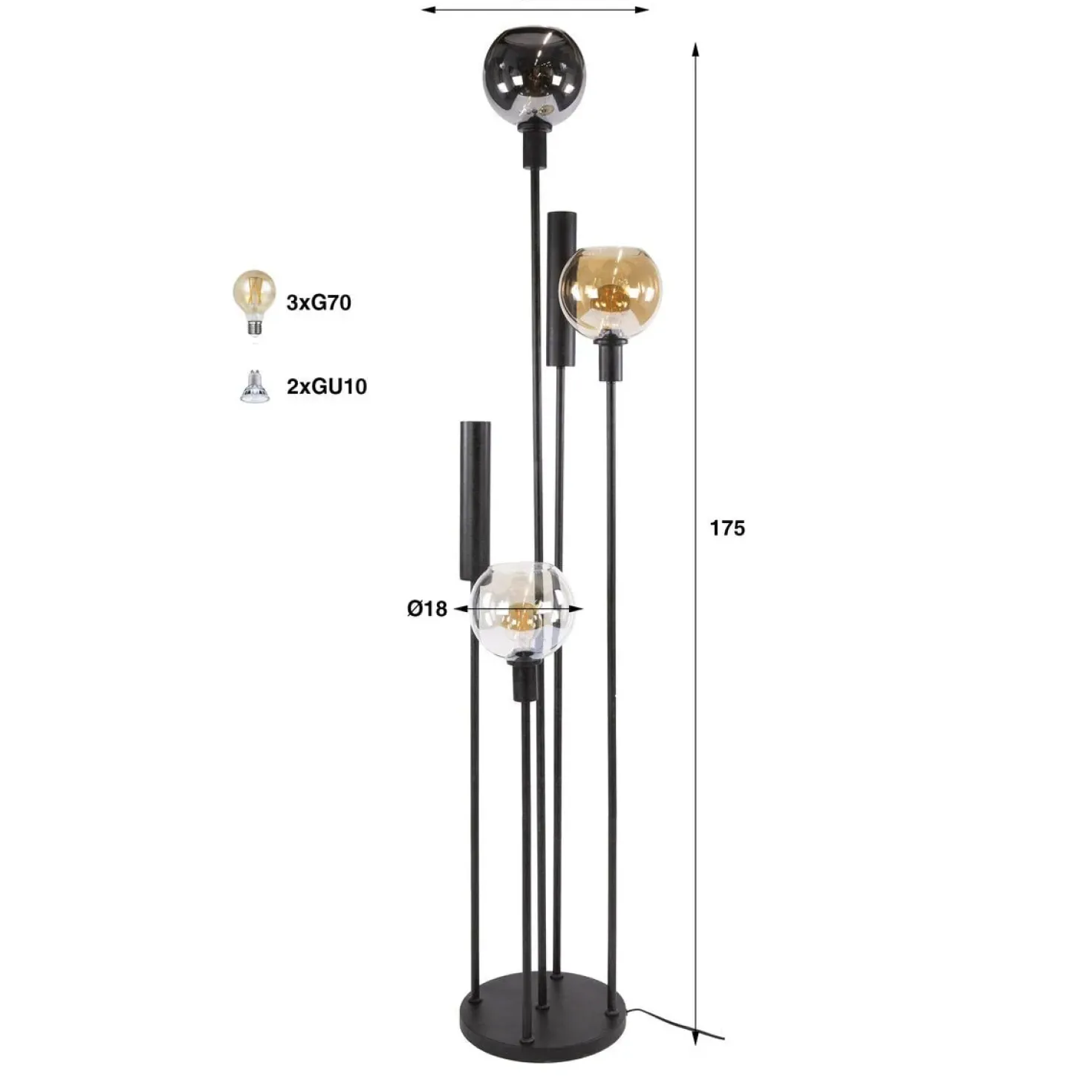 Tessio 5-lichts Vloerlamp Multikleur glas