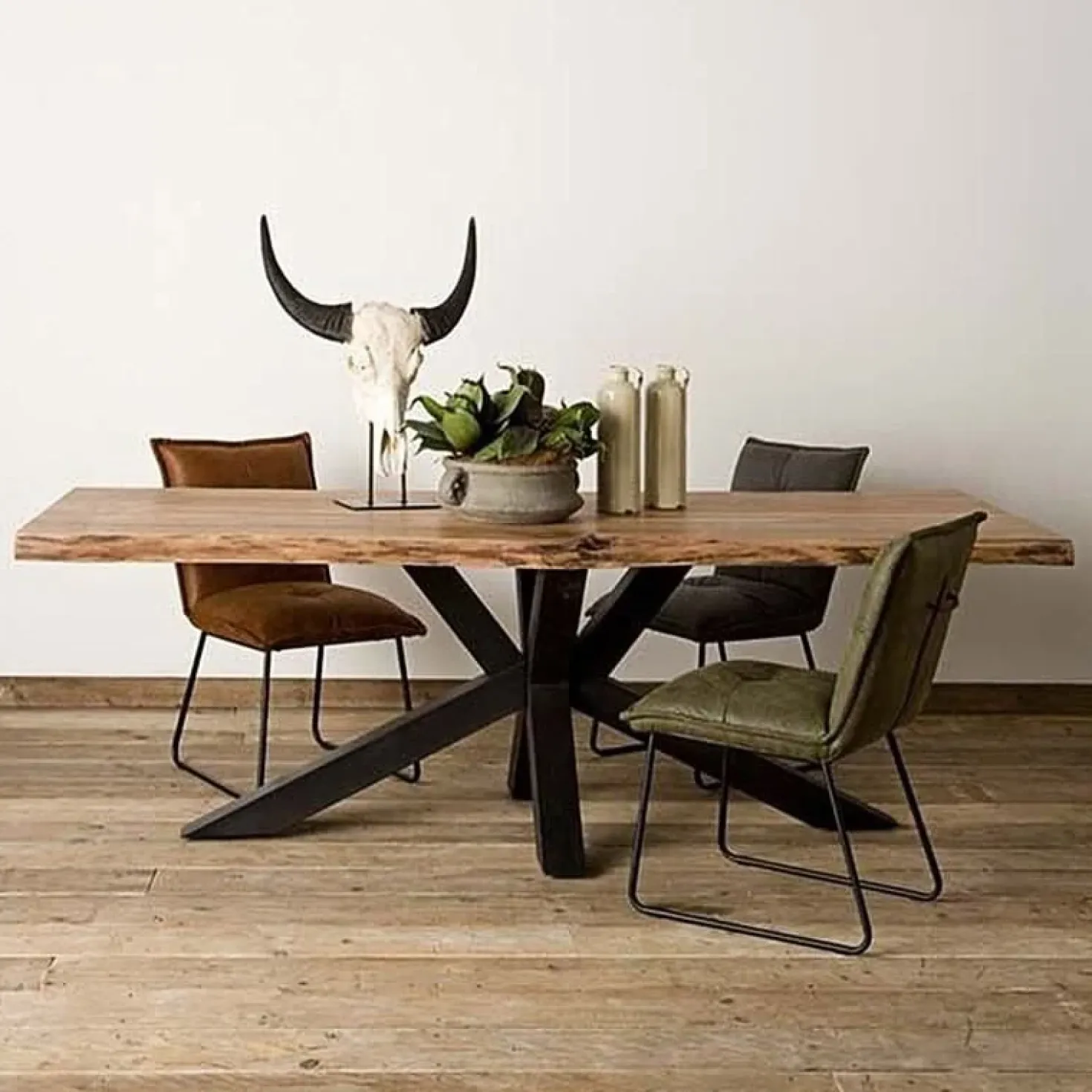 Tiago Boomstam Eettafel met spinpoot rechthoek acacia hout naturel 220×100