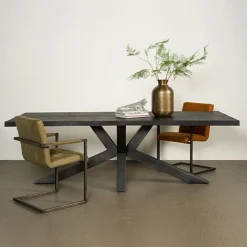 Tiago Eettafel met spinpoot rechthoek acacia hout zwart 200×100