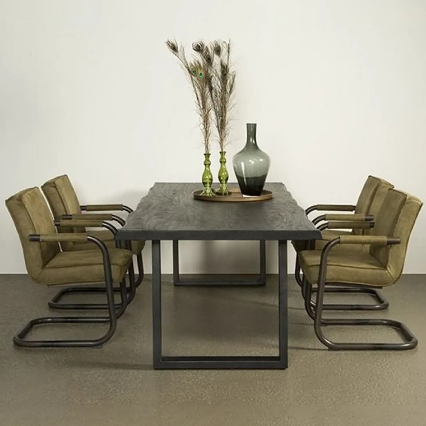 Tiago Eettafel met U poot rechthoek acacia hout zwart 160×90