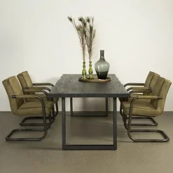 Tiago Eettafel met U poot rechthoek acacia hout zwart 180×90