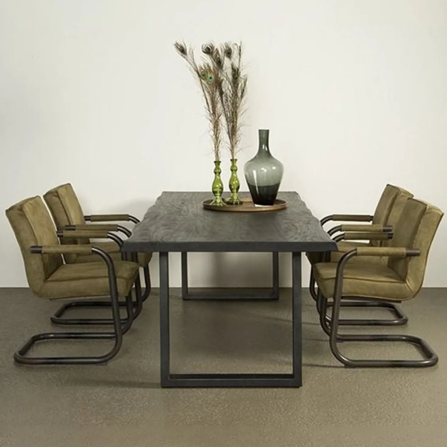 Tiago Eettafel met U poot rechthoek acacia hout zwart 180×90