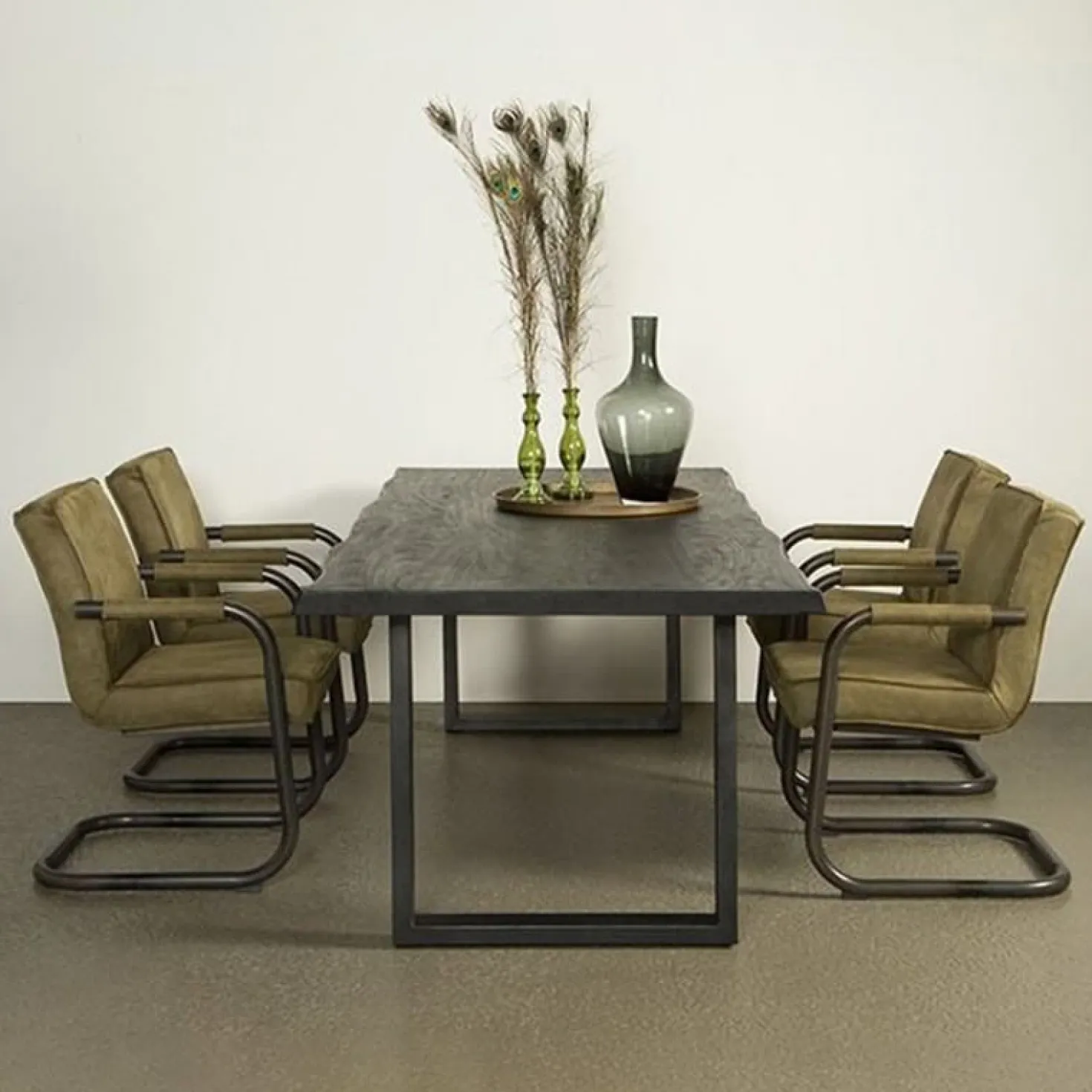 Tiago Eettafel met U poot rechthoek acacia hout zwart 220×100