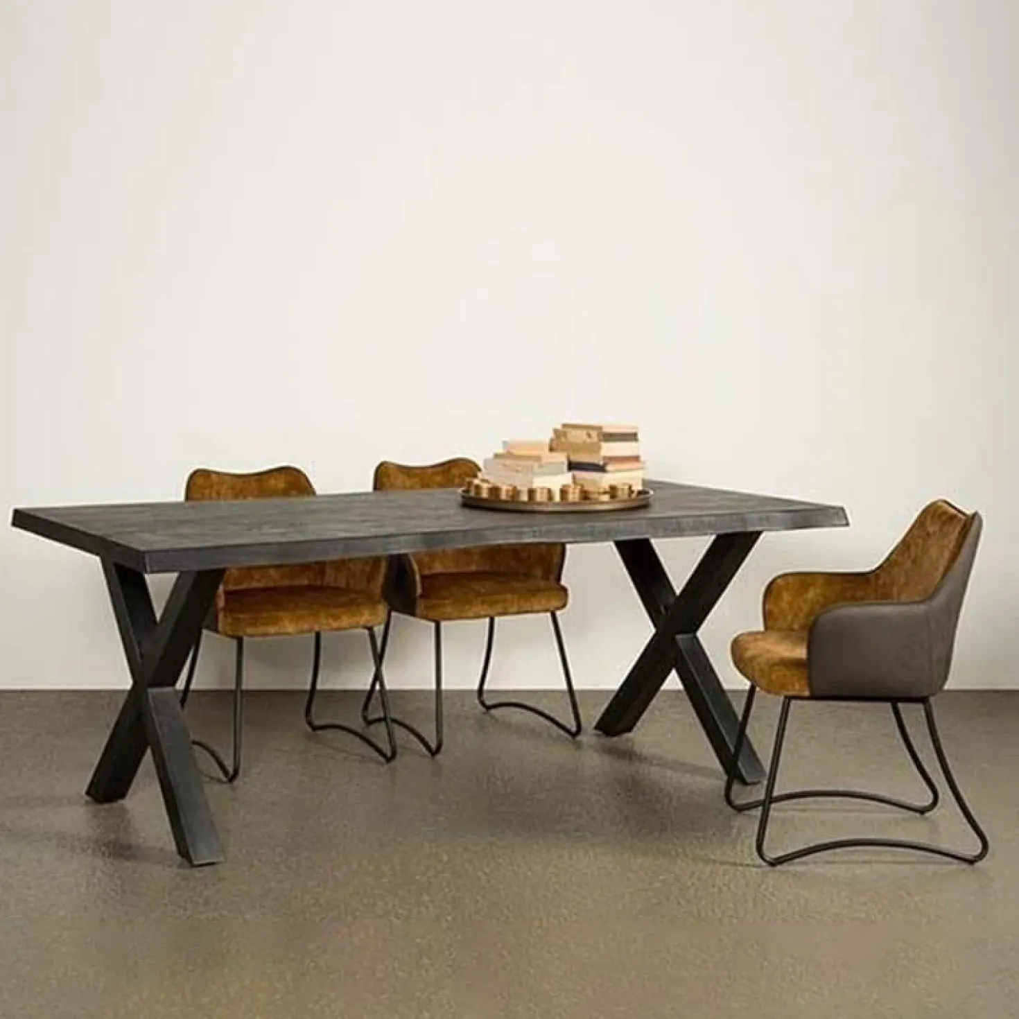 Tiago Eettafel met X poot rechthoek acacia hout zwart 180×90
