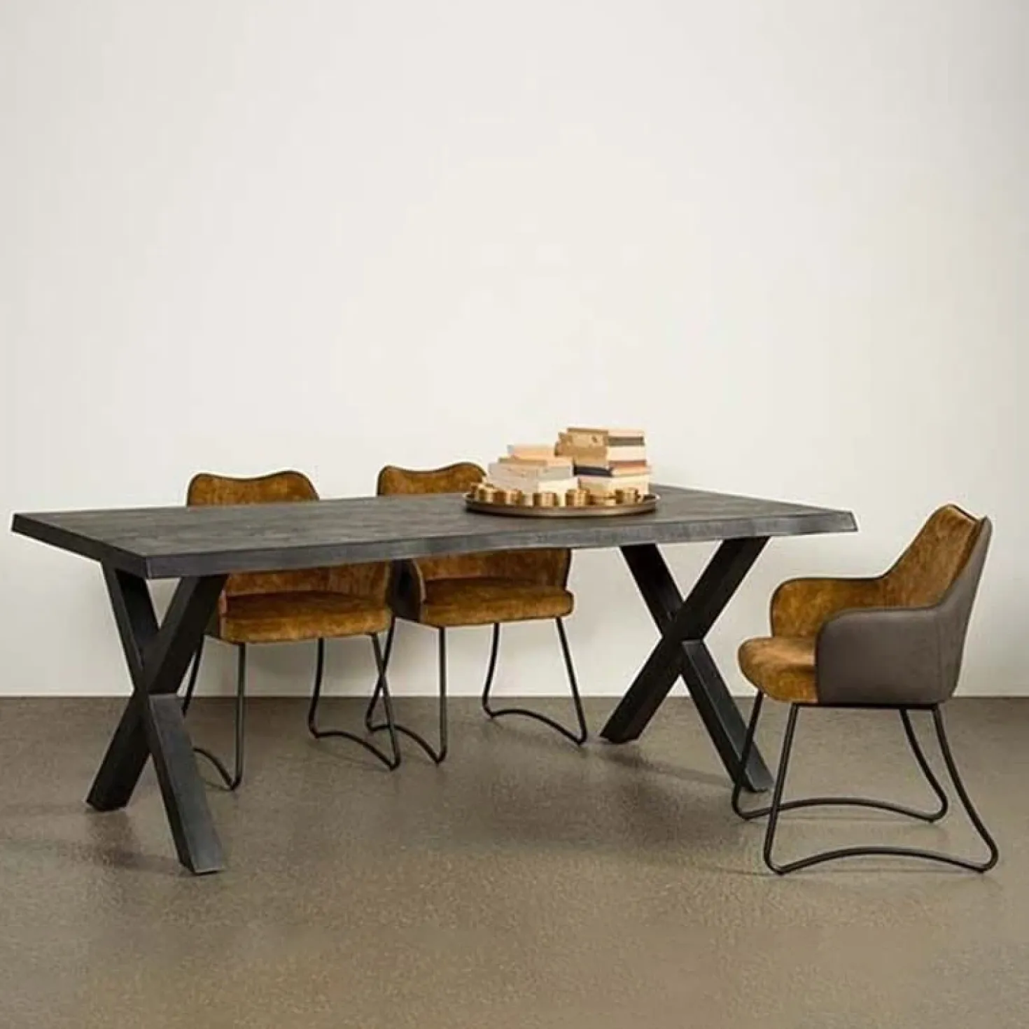 Tiago Eettafel met X poot rechthoek acacia hout zwart 240×100