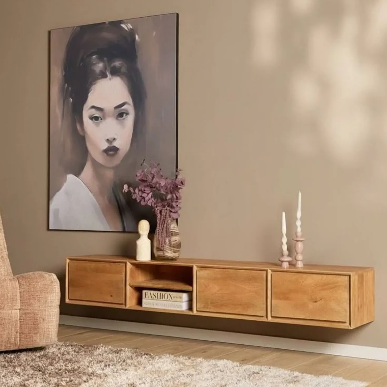 Tony Zwevend Tv meubel Naturel Mangohout 200 cm