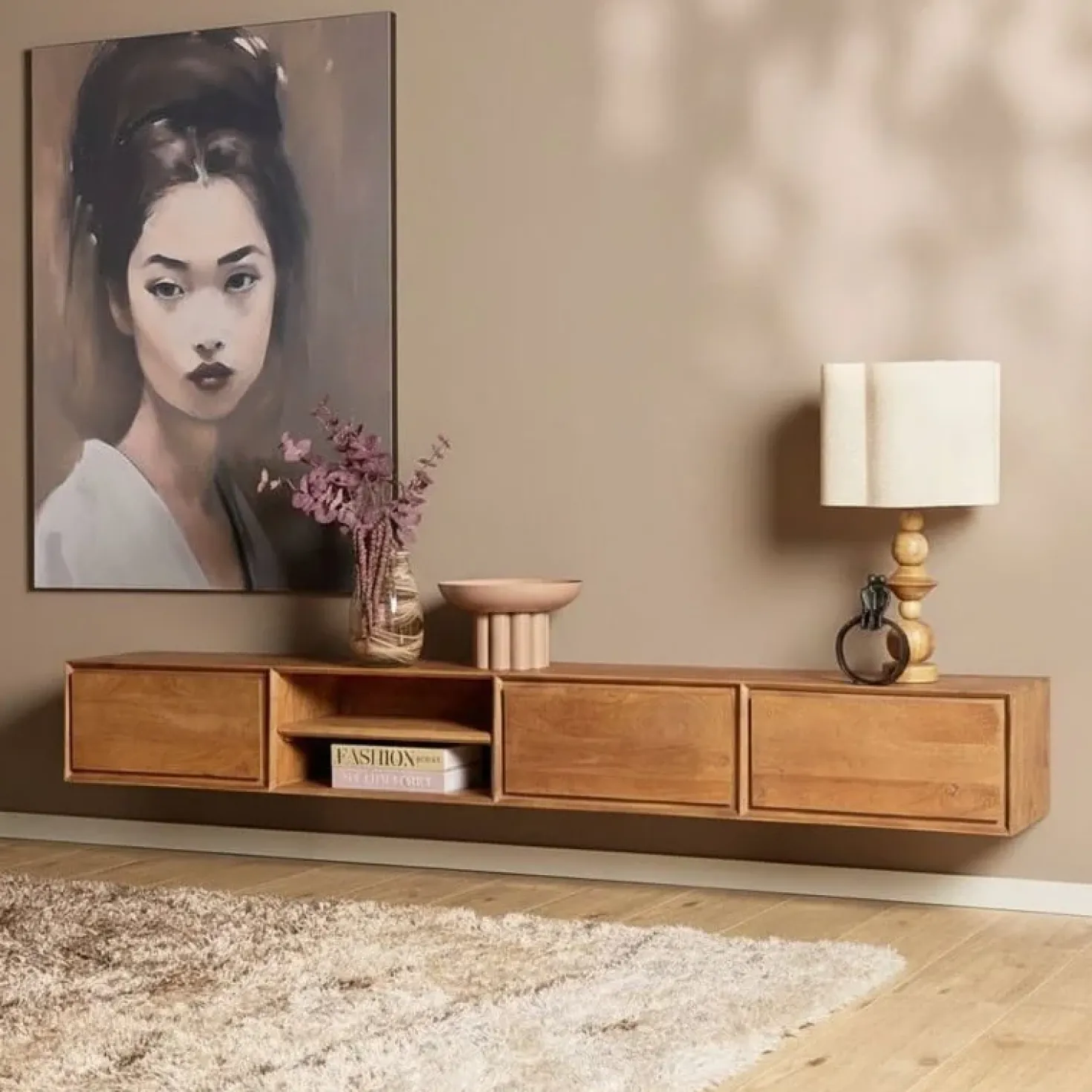 Tony Zwevend Tv meubel Naturel Mangohout 240 cm