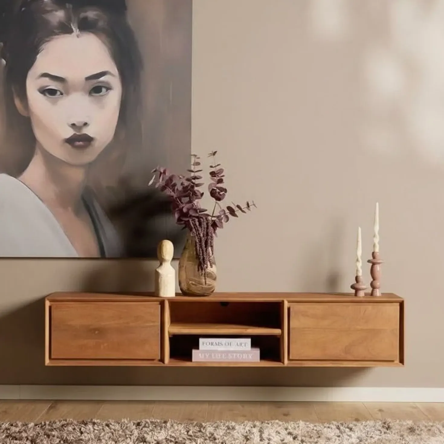 Tony Zwevend Tv meubel Naturel Mangohout 160 cm