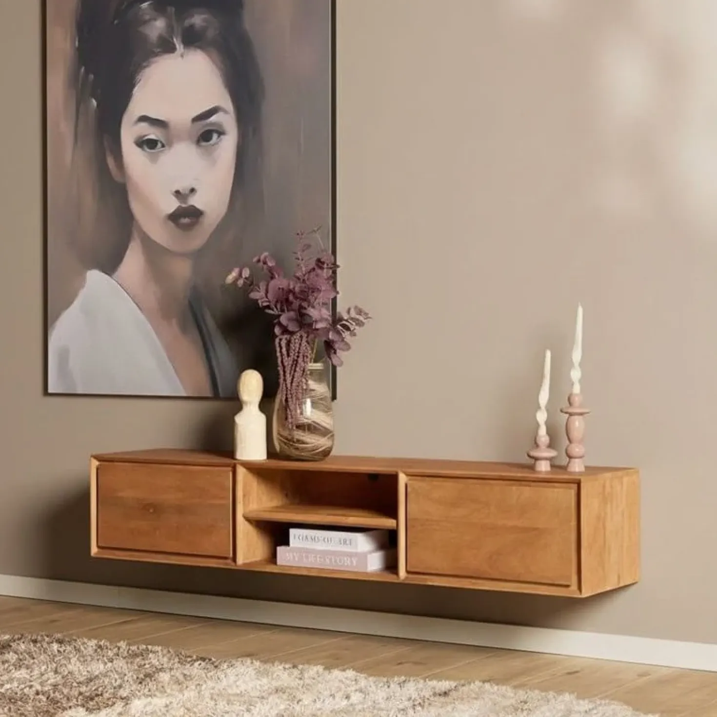 Tony Zwevend Tv meubel Naturel Mangohout 160 cm