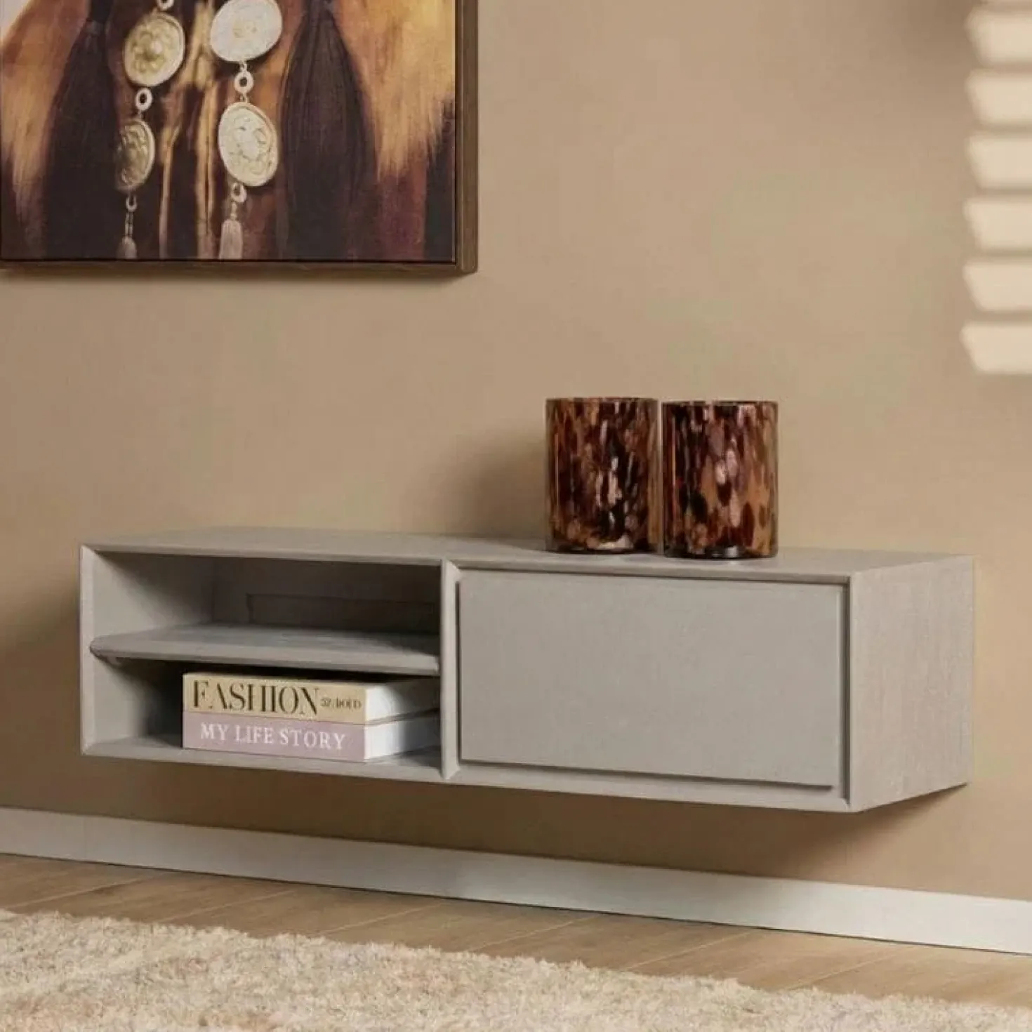 Tony Zwevend Tv meubel Taupe Mangohout 120 cm