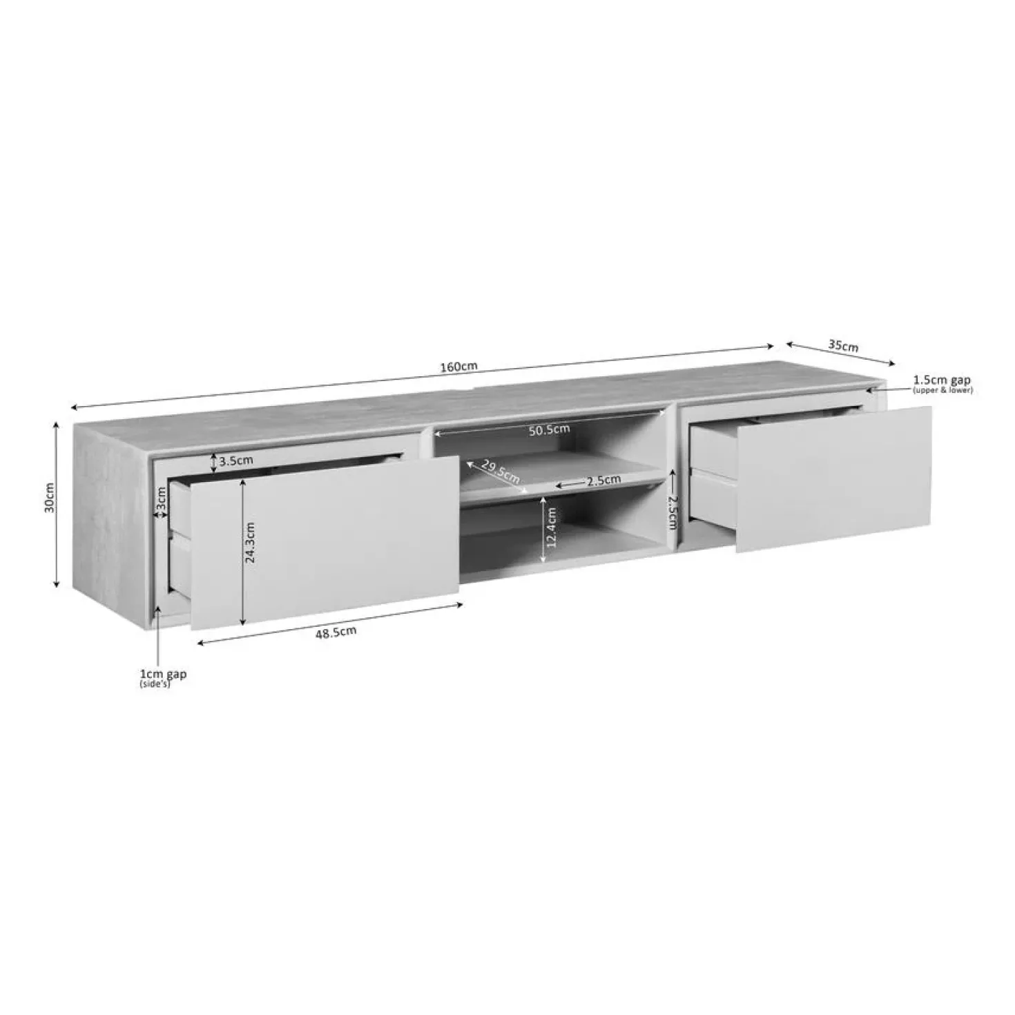Tony Zwevend Tv meubel Walnoot Mangohout 160 cm