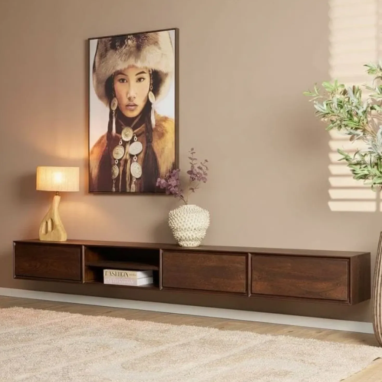 Tony Zwevend Tv meubel Walnoot Mangohout 280 cm