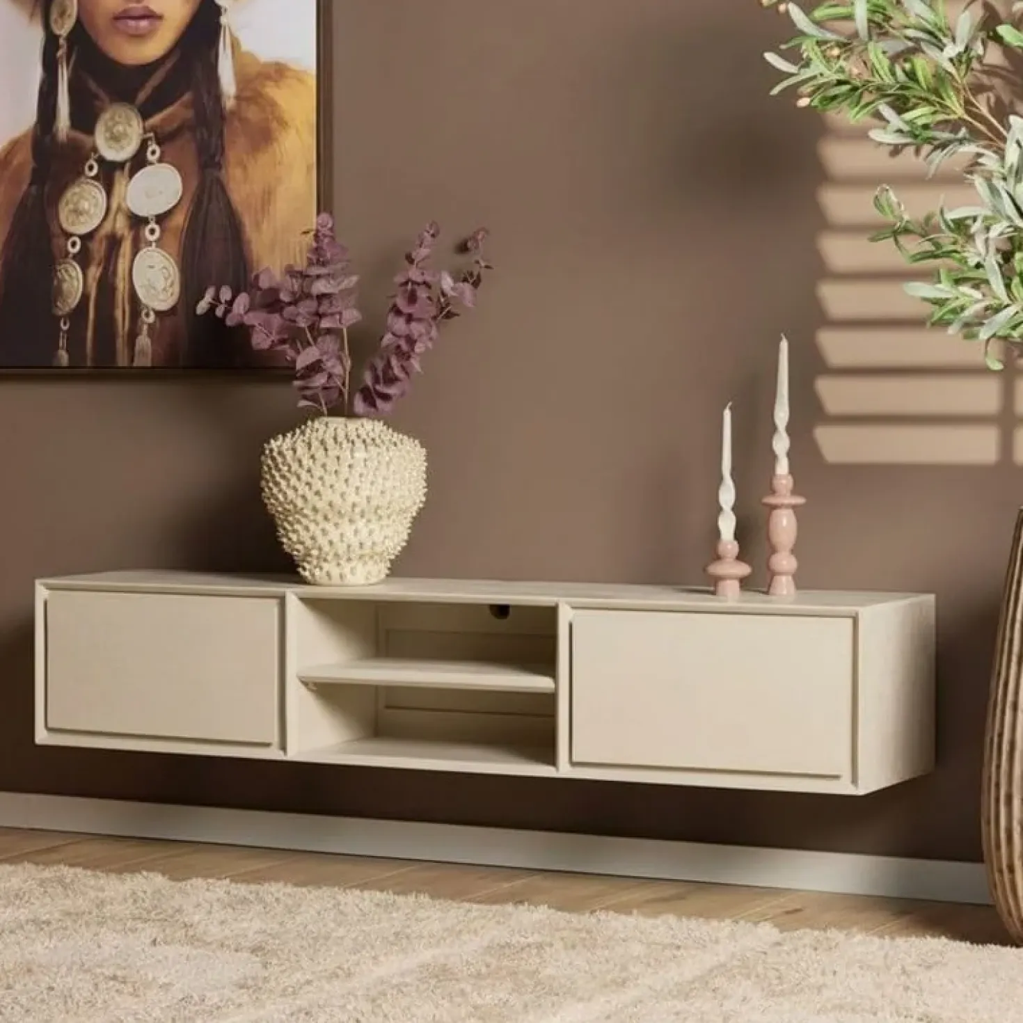 Tony Zwevend Tv meubel Zand Mangohout 160 cm
